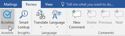 ​Microsoft word toolbar with blue Acrolinx icon