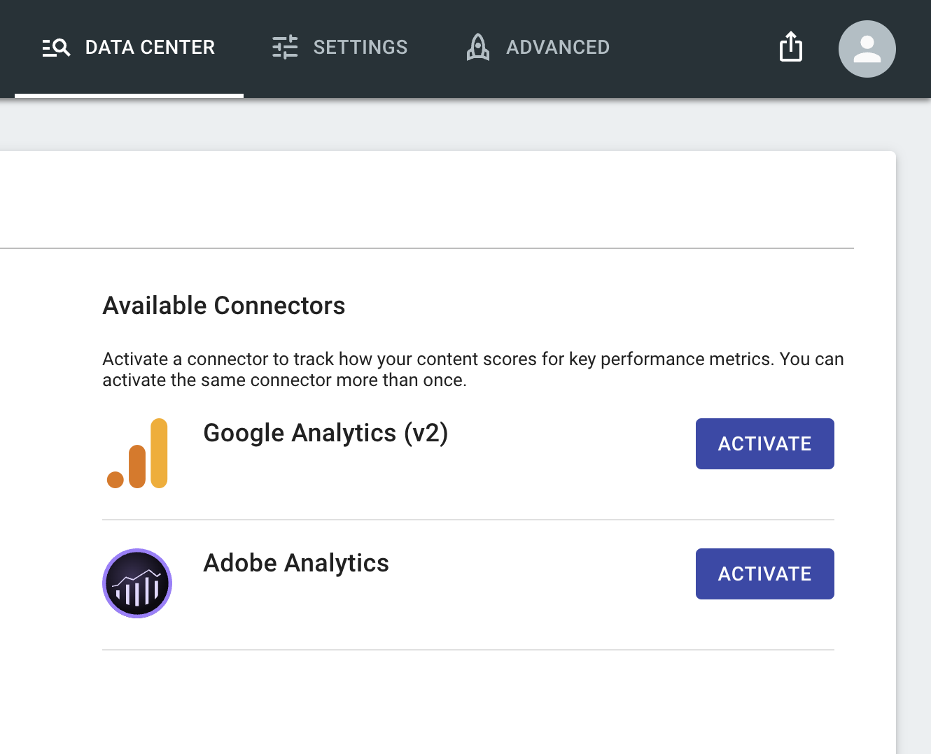 Example of available connectors for Content Cube