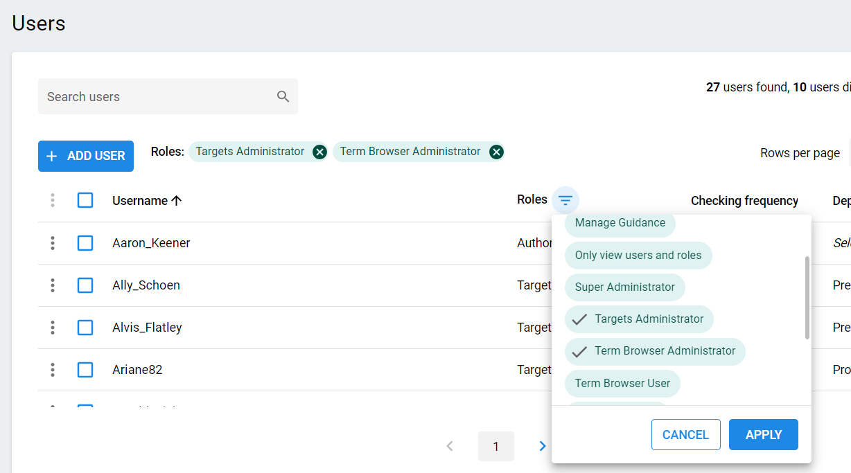 Apply Roles filter in User Management